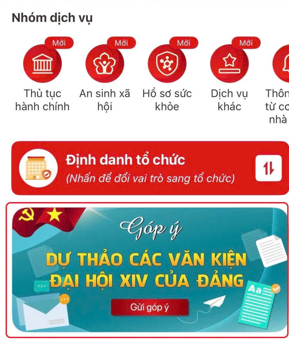 Hướng dẫn góp ý các dự thảo văn kiện trình Đại hội XIV của Đảng trên ứng dụng VNeID